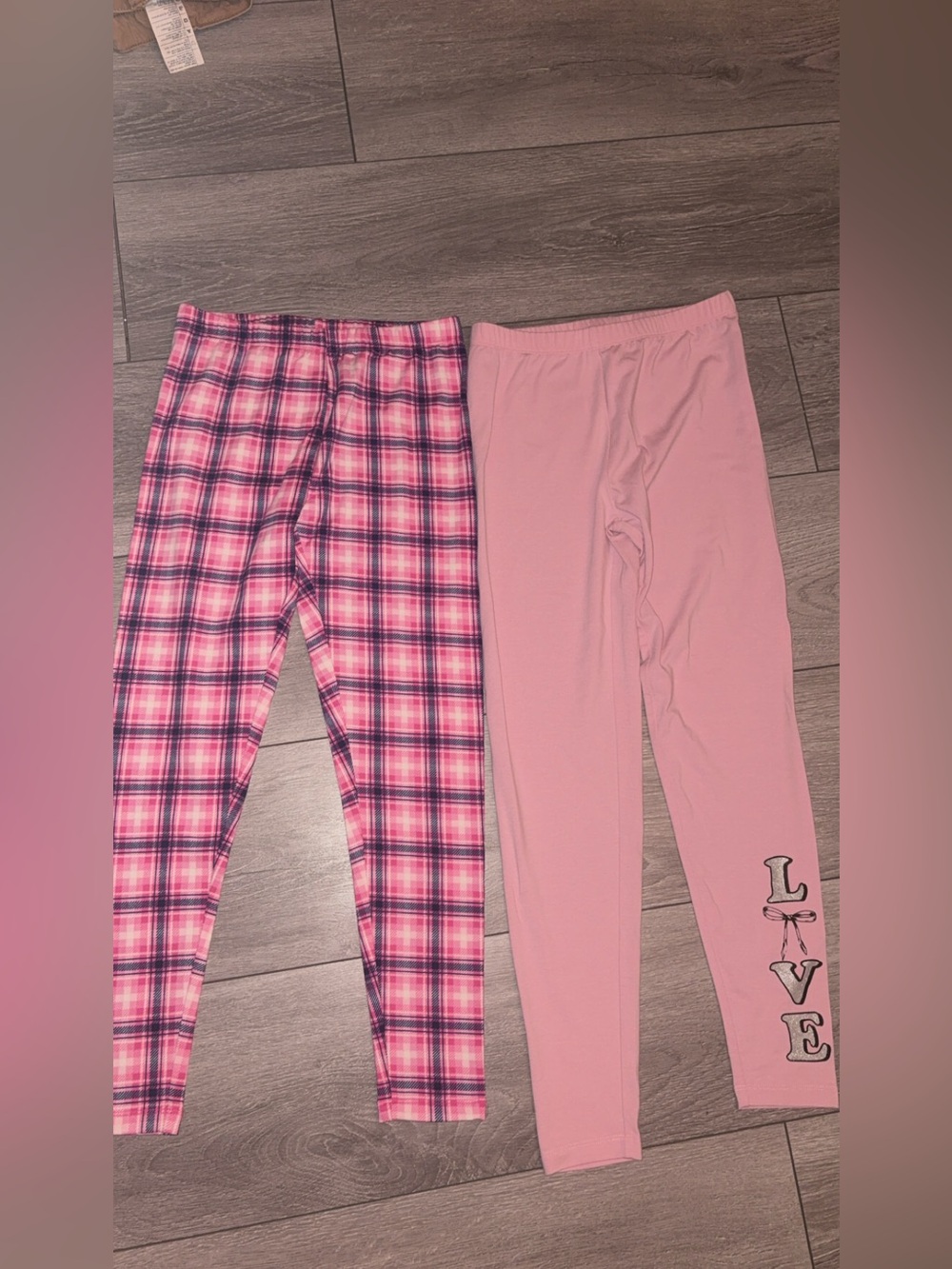 Star Ride Girls Size M 10/12 Pink Plaid & LOVE Leggings 2-Pack Stretch NWOT!